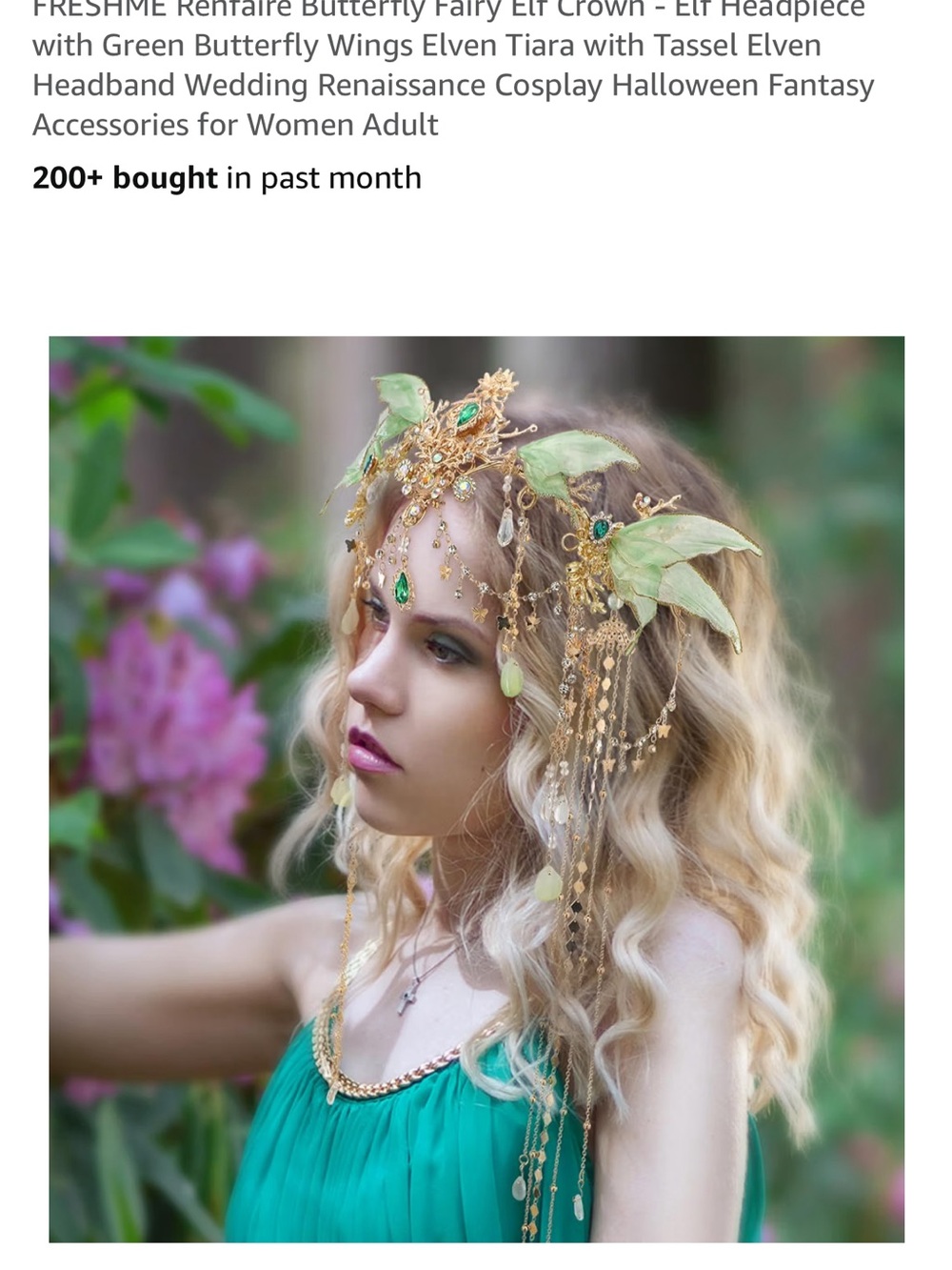 Delicate Green Fairy Leaf Crown Headpiece with Crystal Drops - Picture 3 of 9